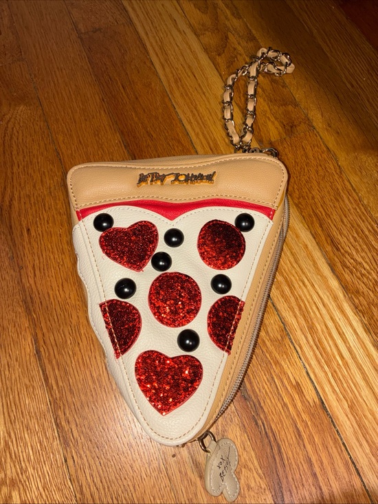 Betsey Johnson Handbags - Betsey Johnson Red Glitter Pizza Slice Wristlet - Beige & Cream